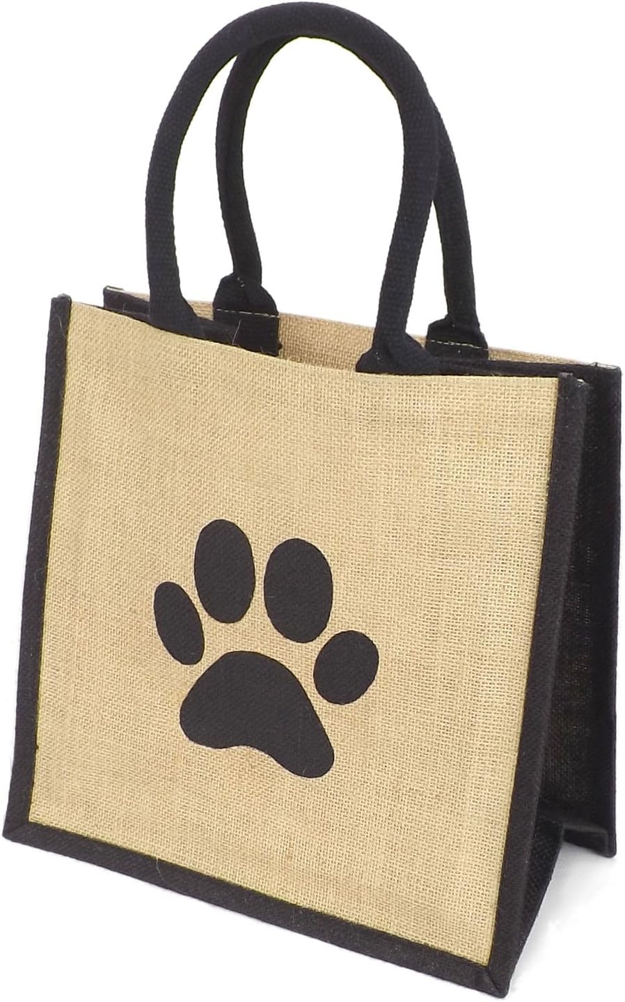 Medium Jute Black Trim Dog Paw Shopping Bag - 30 cm high x 30 cm Wide x 20 cm Depth