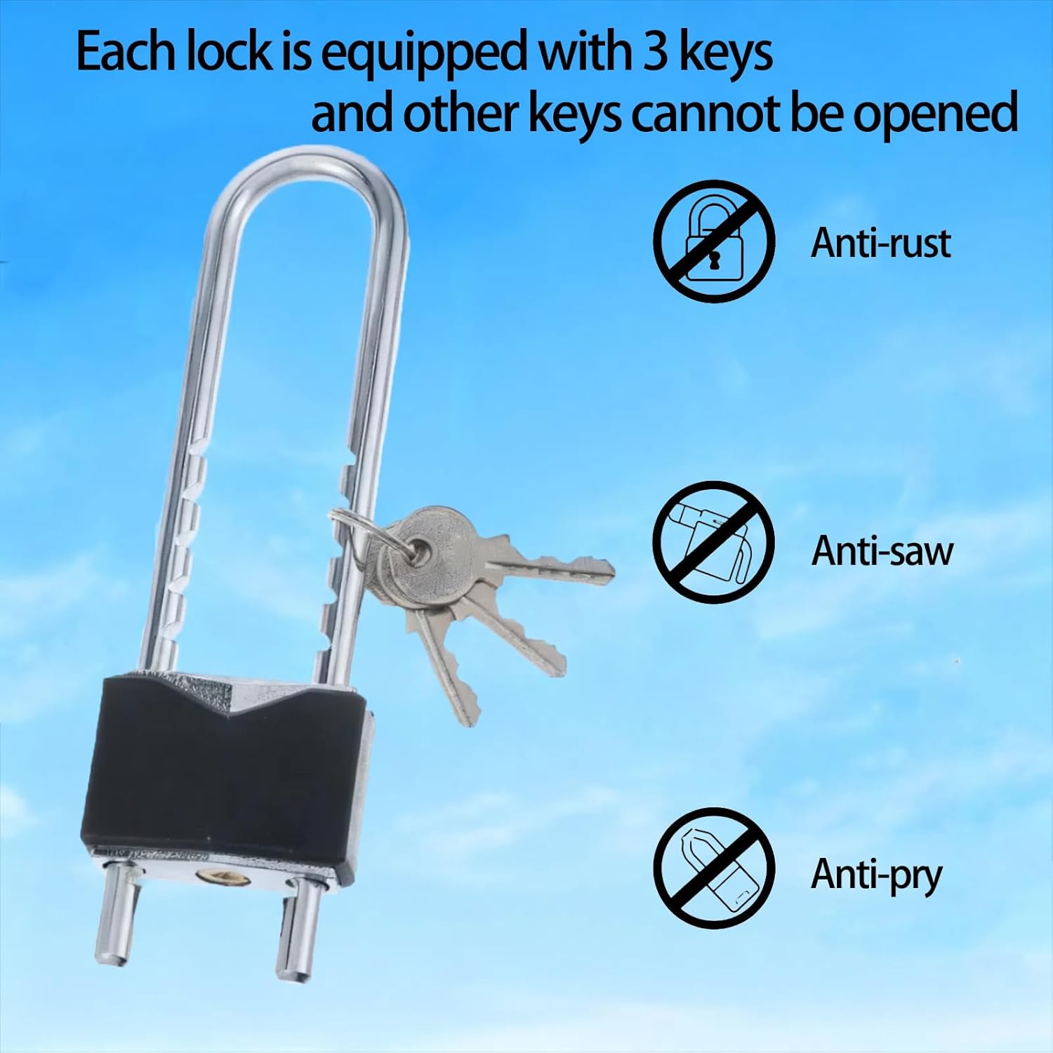 2 Pcs Black Long Shackle Padlock with Key Solid Brass Removable Adjustable Length Shackle for Gates, Cabinets, Motorcycle, Bike Lock (2 Inch Wide)