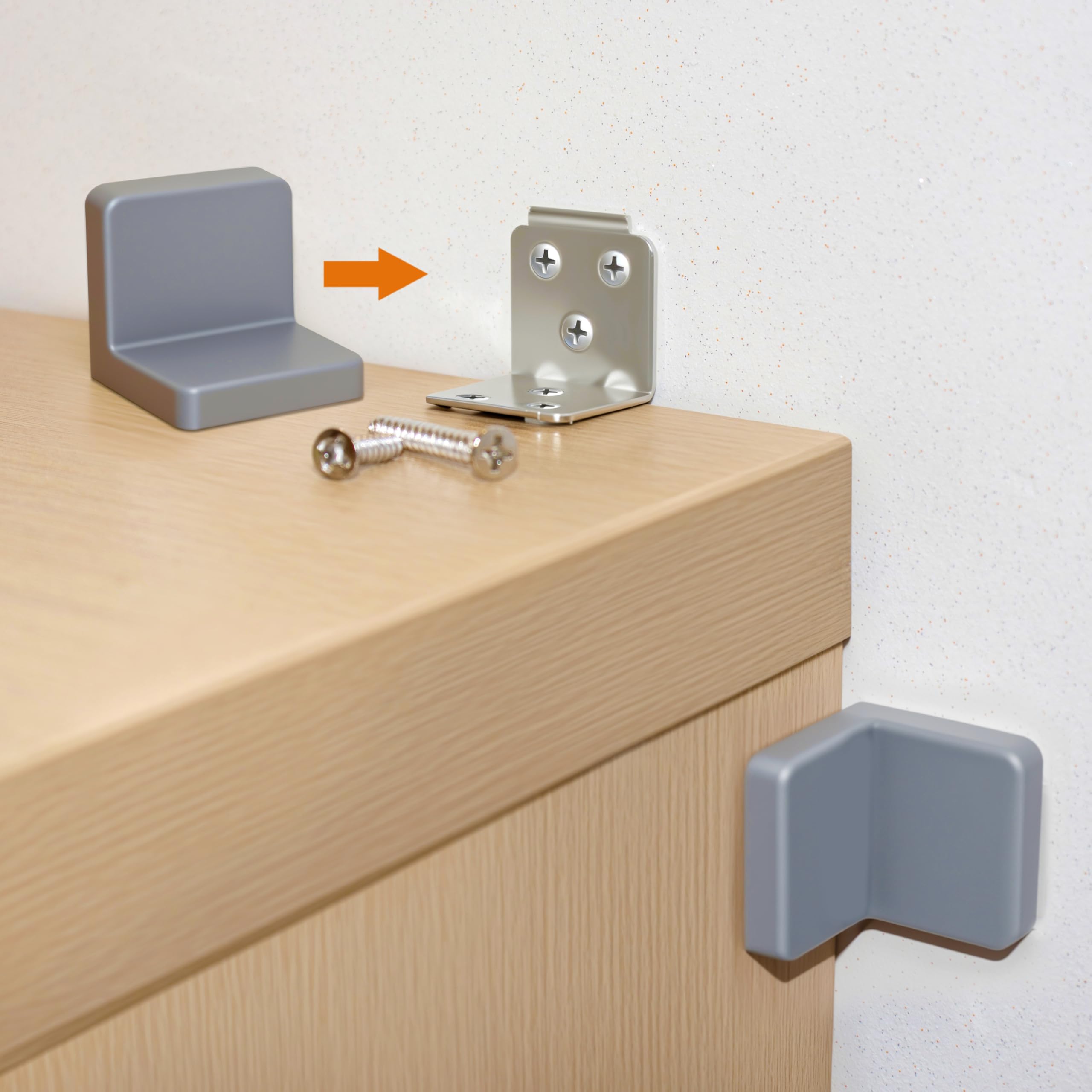 Furniture Anchors 4 Pack,Aesthetic & Invisible Once Installed,Secure 600 lbs Bookcase Dresser to Wall,Anti-Tip Furniture Safety Anchor to Childproof