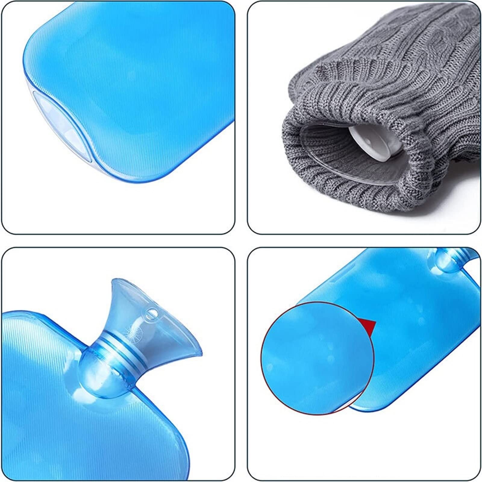 Botella de agua caliente goma inyección con tapa, botella bolsa invierno calentadora pies mano(Grey)