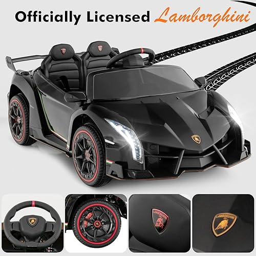 Miniatura 3 de INFANS Vehículo eléctrico Lamborghini Veneno de 2 plazas para niños, 12 V 4 WD, con puertas hidráulicas, modo mecedor, velocidades ajustables,