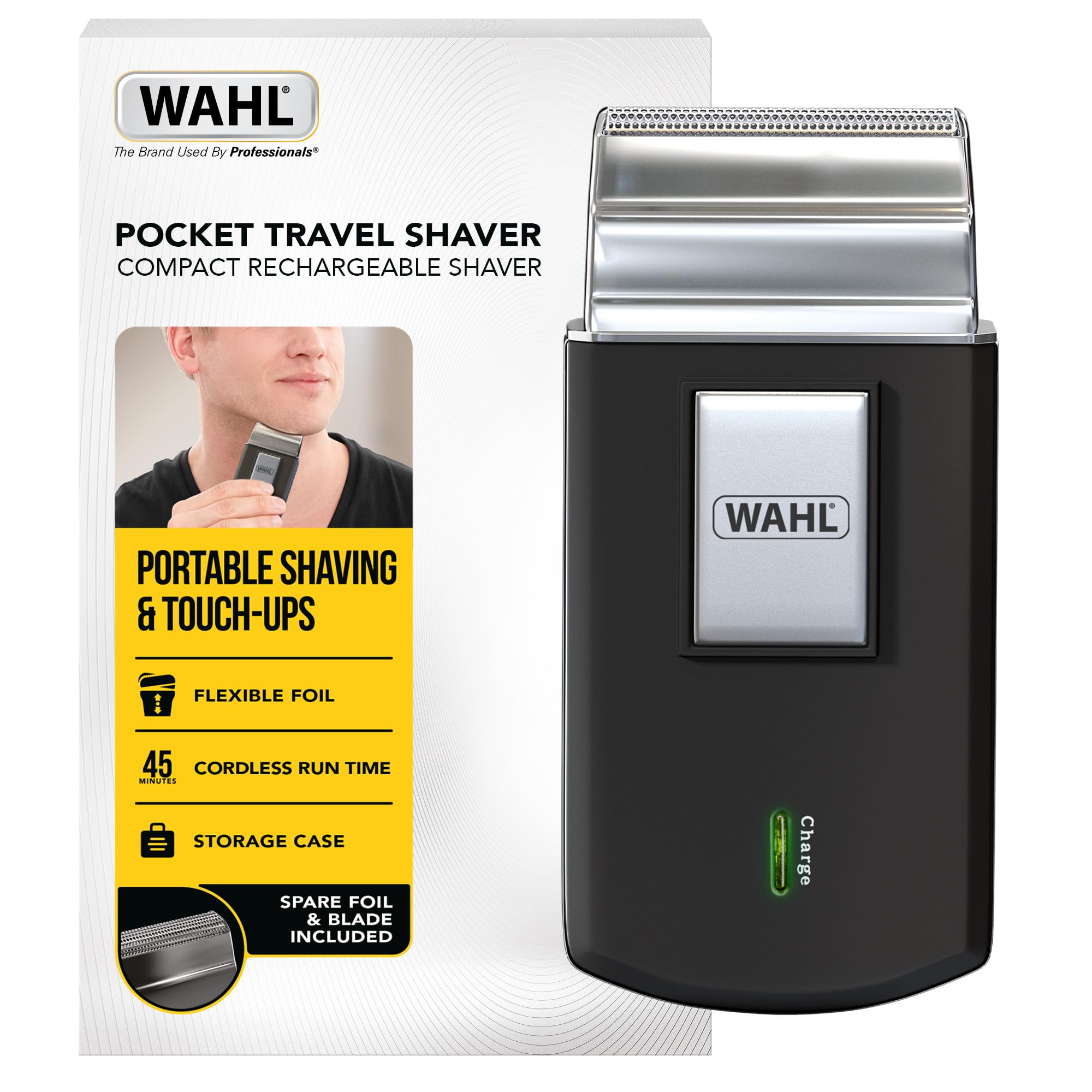 Wahl Pocket Travel Men's Foil Shaver, Rechargeable, Portable Grooming Kit