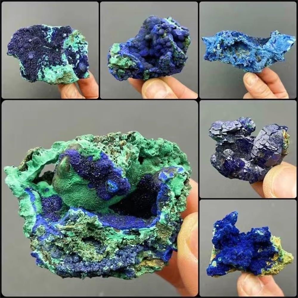 Geoda de malaquita y azurita Natural, geoda de Cristal de Cuarzo, espécimen de racimo, investigación didáctica, Piedra Coleccionable Inicio Colecciones(Size:2-3cm)