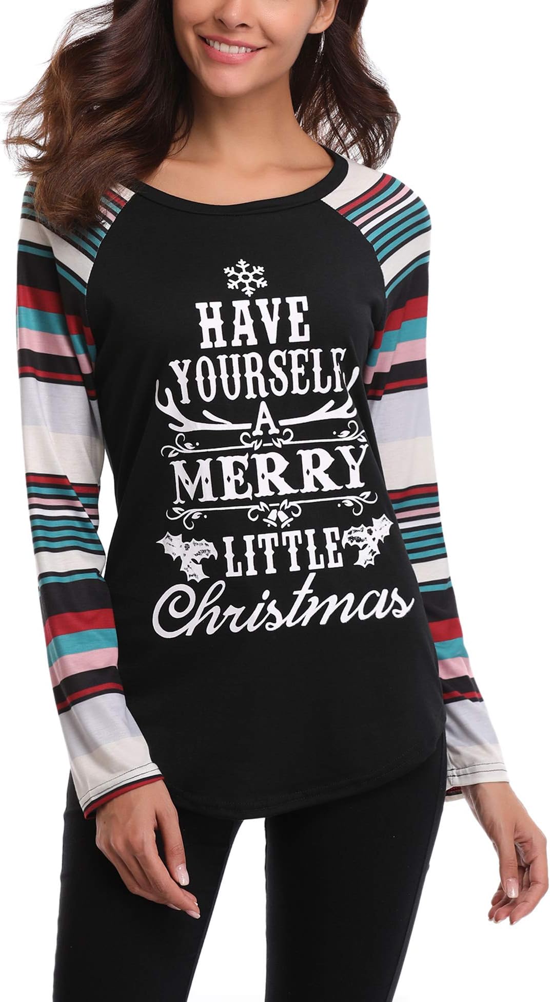 Womens Long Sleeve Christmas Shirts Tops Sexy Criss Cross Tunic Reindeer Letter Print Holiday T Shirt Blouses