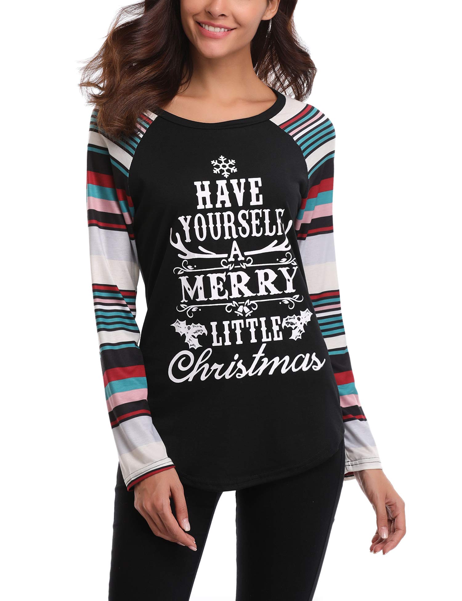 Womens Long Sleeve Christmas Shirts Tops Sexy Criss Cross Tunic Reindeer Letter Print Holiday T Shirt Blouses