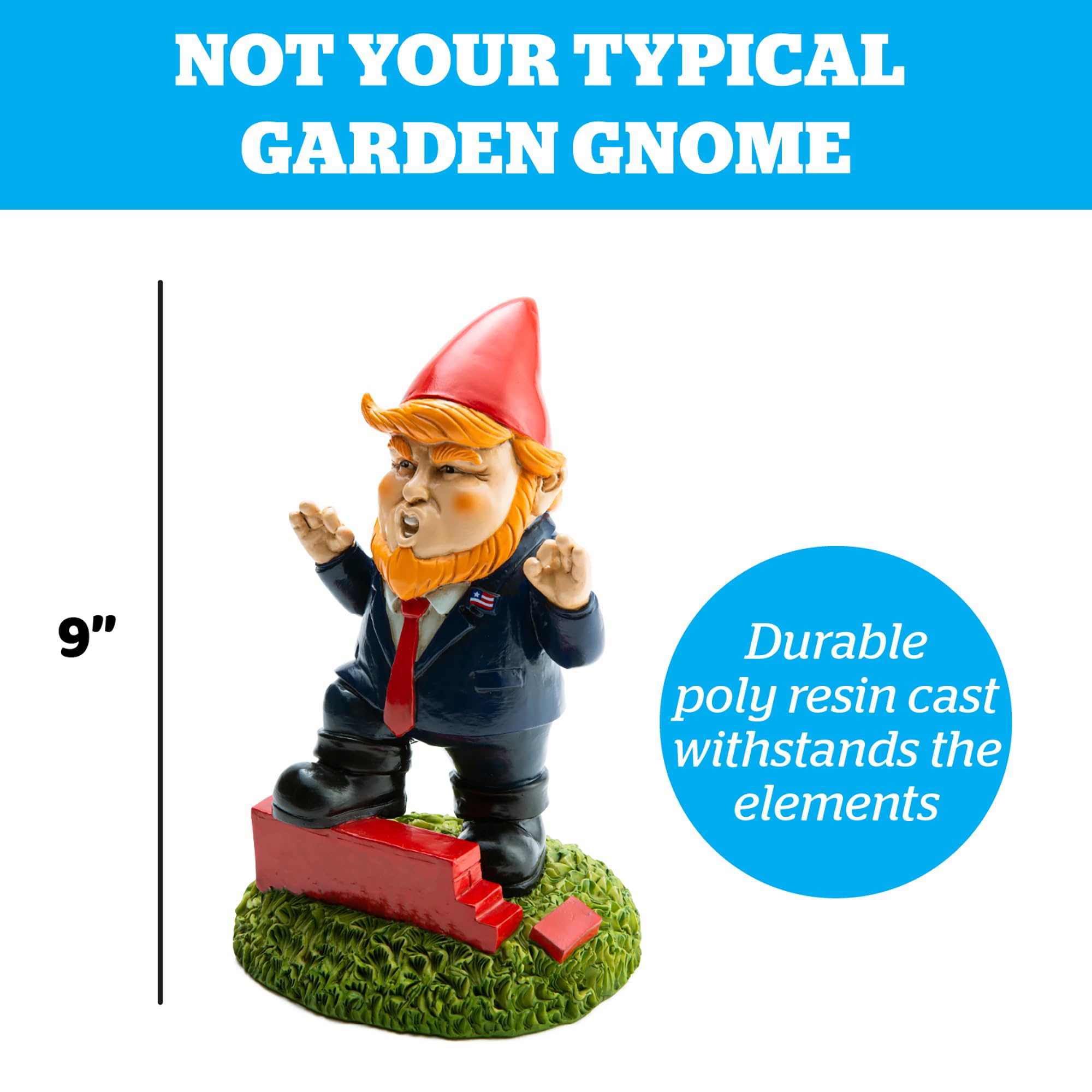 BigMouth Inc Nain de jardin présidentiel orange Overlord - Statues d'extérieur amusantes pour décoration de jardin extérieure