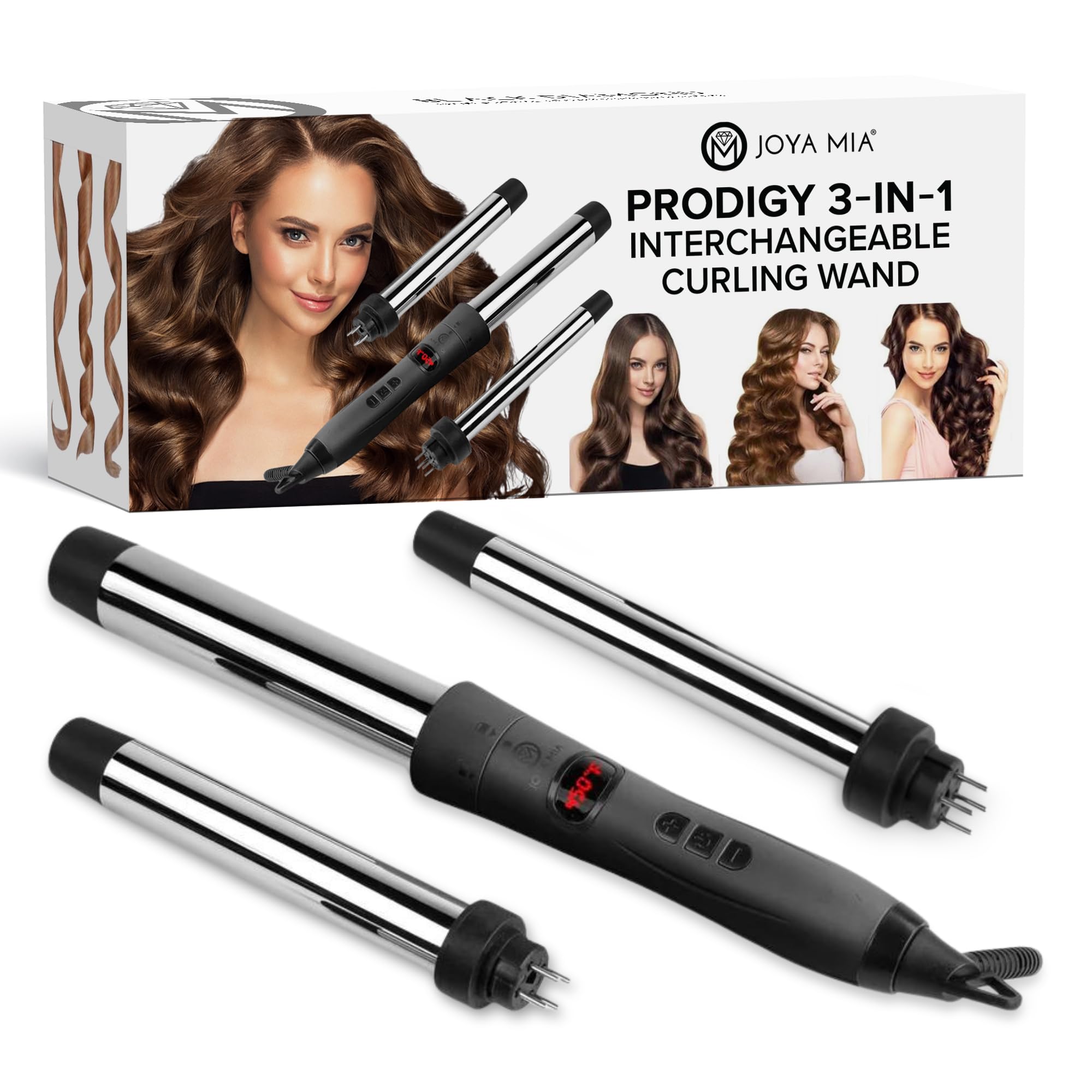 JOYA MIA Prodigy 3-in-1 Interchangeable Titanium Hair Curler - Professional Salon Long-Lasting Curls, Hair Curling Tools Kit, Durable and Easy-to-Use