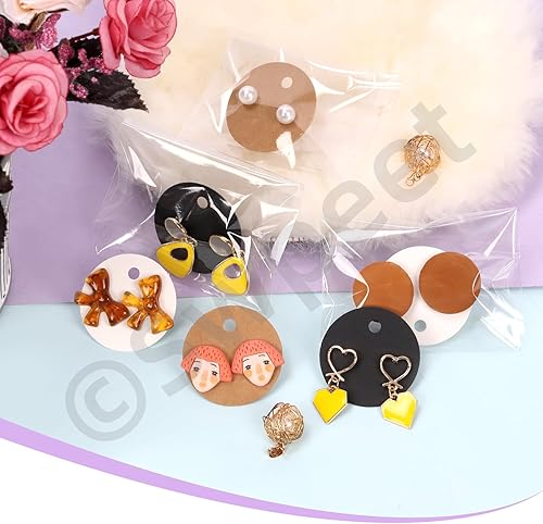 Miniatura 6 de Swpeet Juego de 800 tarjetas de exhibición de aretes de 3 colores, 1.6 in a 1.6 pulgadas, papel kraft redondo blanco y negro, tarjetas con parte