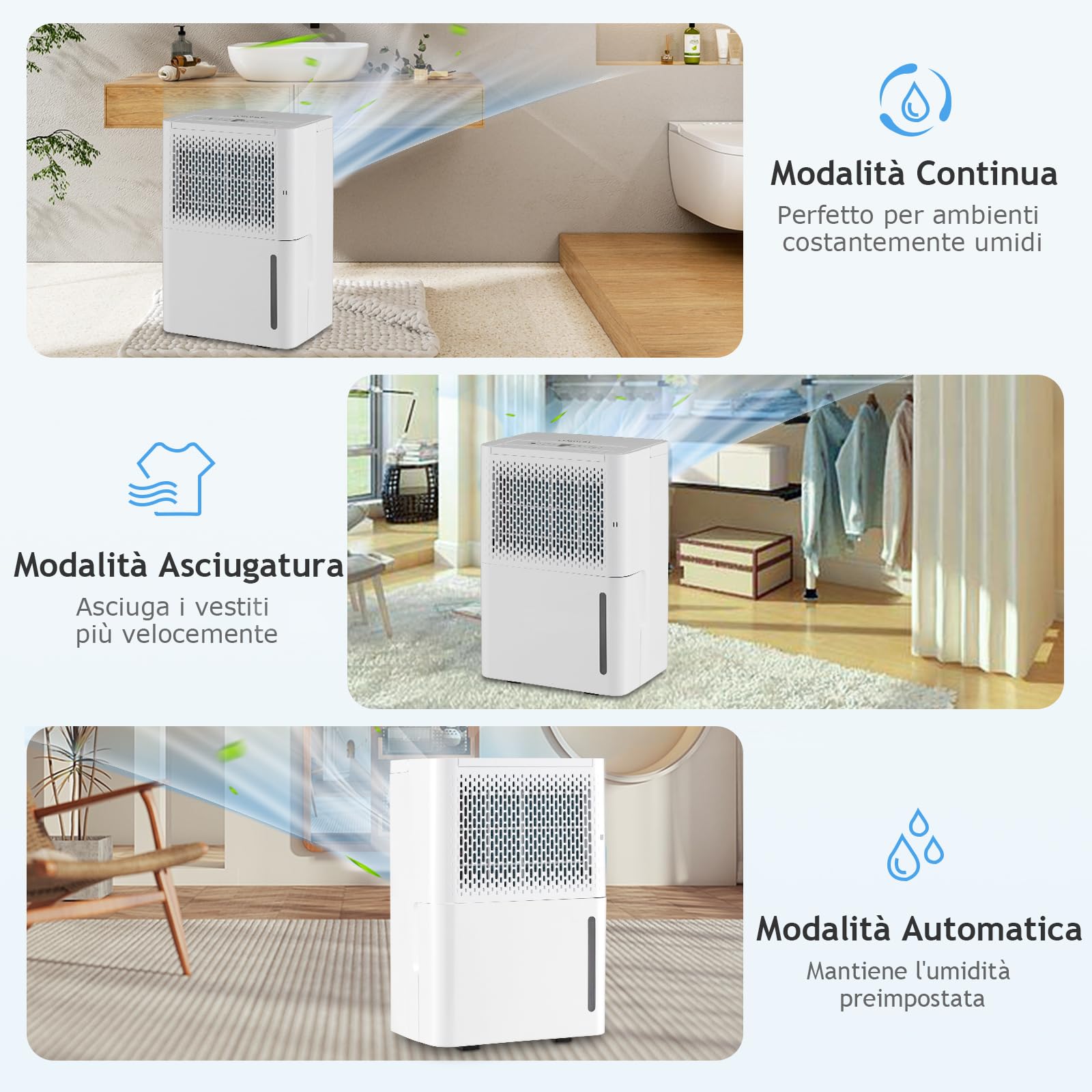 GYMAX Deumidificatore Domestico, 12L/Giorno, Modalità Continua/Asciugatura/Auto, Timer 24H, Serbatoio dell'Acqua da 2,1L, Deumidificatore d'Aria con Tubo di Scarico
