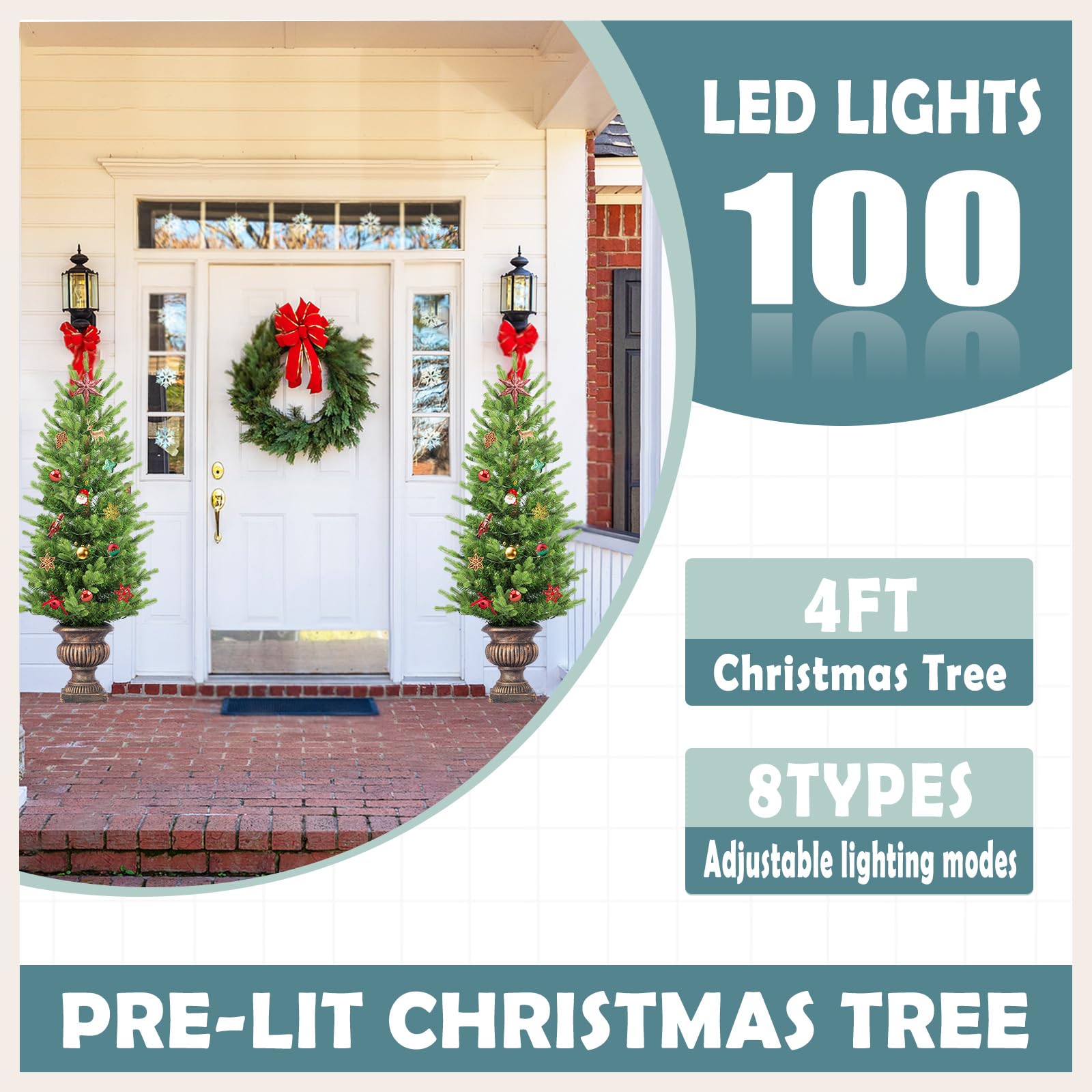 Gfilay Árbol de Navidad Artificial con Luces de 120 cm en Maceta, Funciona con Pilas, Preiluminado e Inalámbrico
