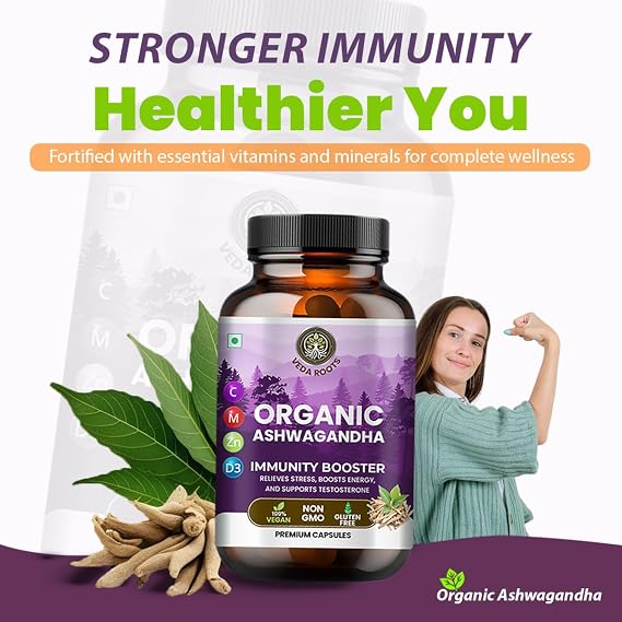 Ashwagandha KSM 66 Pure Organic Root Powder Extract Ayurvedic Supplement - Focus, Mood Support, Increase Energy, Strength, 600mg of Natural KSM66 for Superior Absorption - 60 Capsules