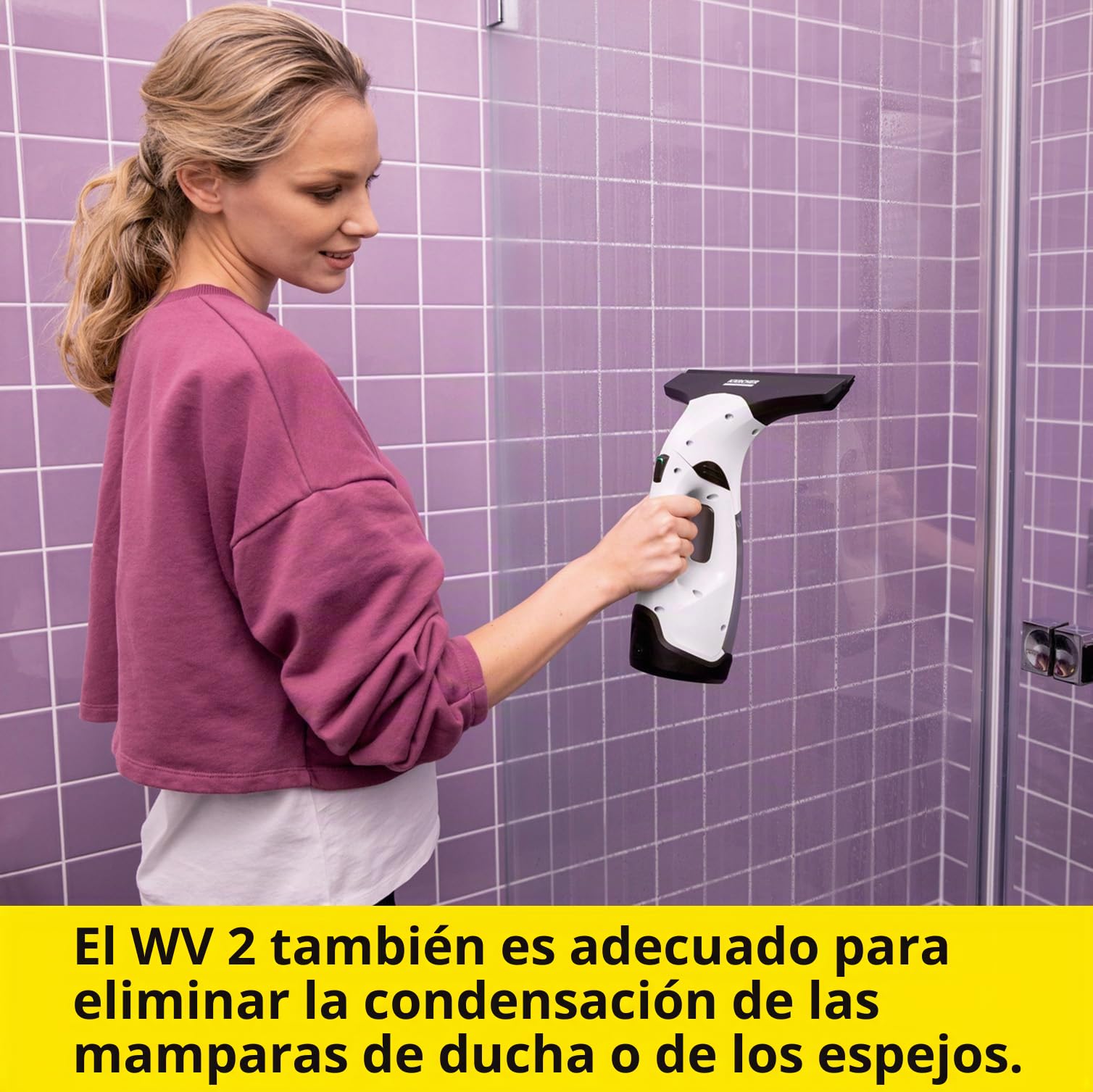 Kärcher Window Vac WV 2 Plus, tiempo de funcionamiento de la batería: 35 min, pantalla LED para el estado de la batería, boquilla de succión: 280 mm, botella de spray con paño de microfibra, limpiador