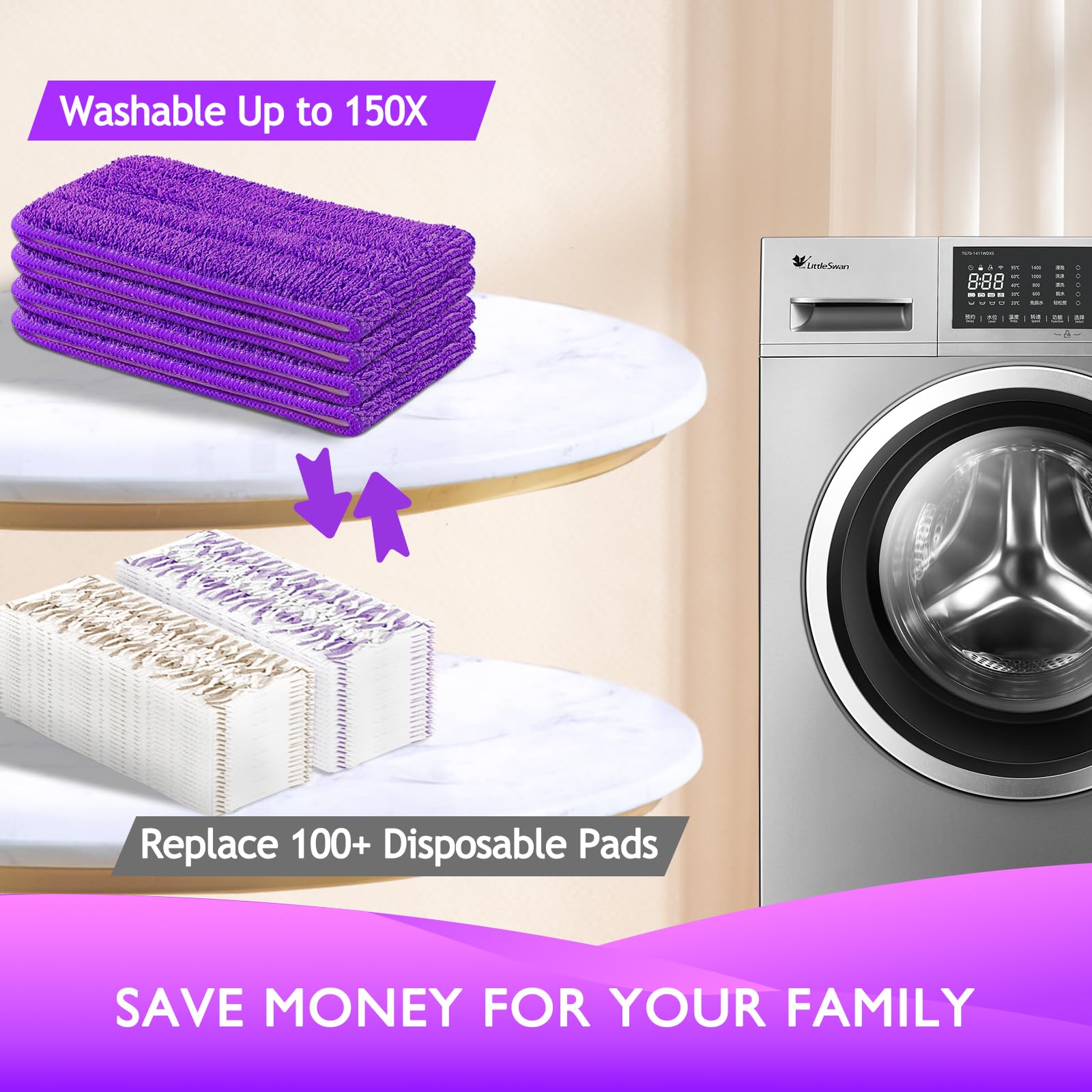 Grehge p Wkłady wymienne kompatybilne z mopem Swiffer PowerMop - wkłady do mopa - zmywalne podkładki z mikrofibry do czyszczenia podłóg na wielu powierzchniach, 3 szt