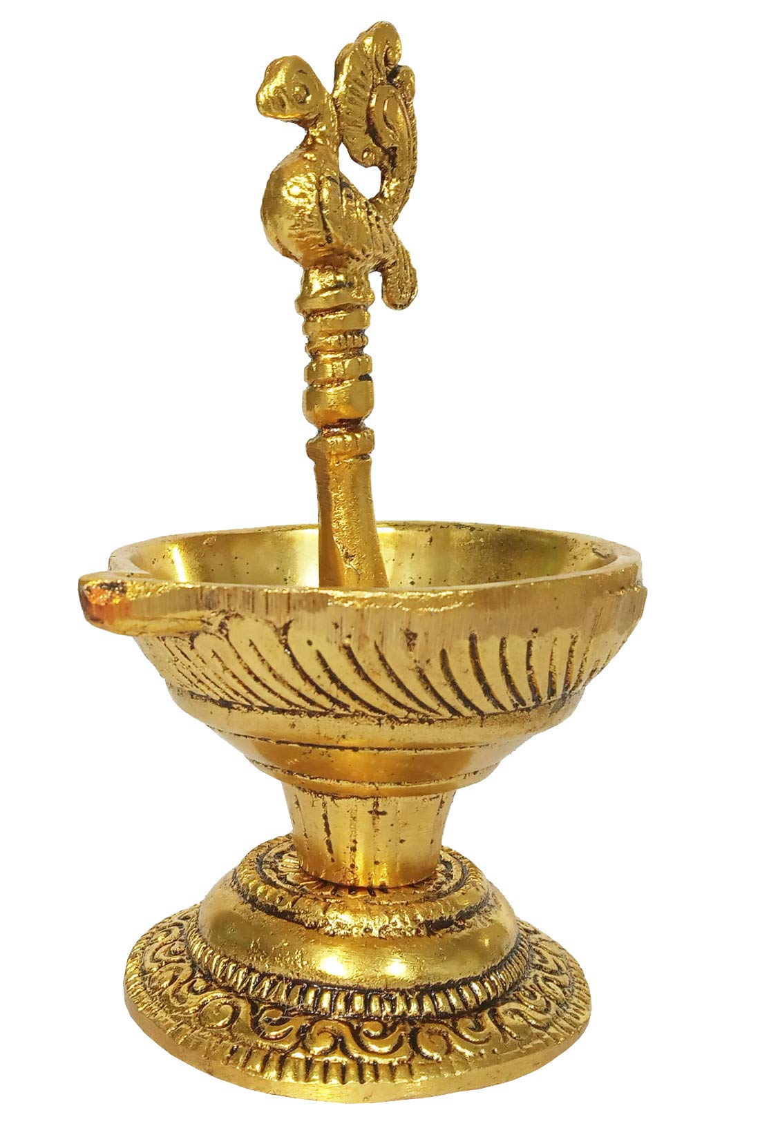 Purpledip Metal Oil Lamp Diya in Peacock Design: Festive Decoration or Daily Ritual Use (12192)