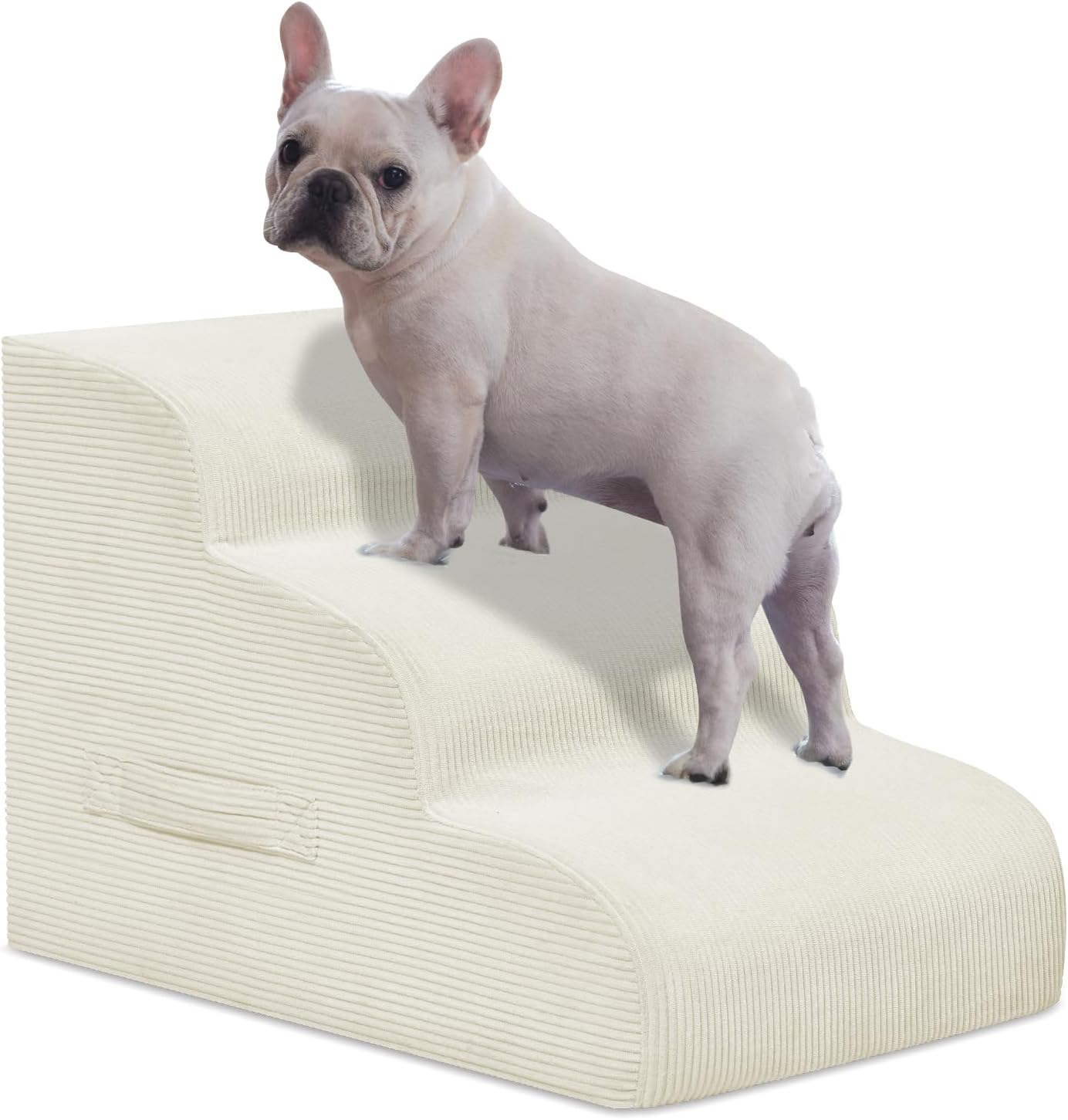 Mesa Lemon Dog Steps for Small Dogs, 3-Step Pet Ramp Stairs for High Beds and Sofa, Non-Slip Pet Stairs for Small Dogs and Cats, Removable and Easy to Clean Cover, Beige