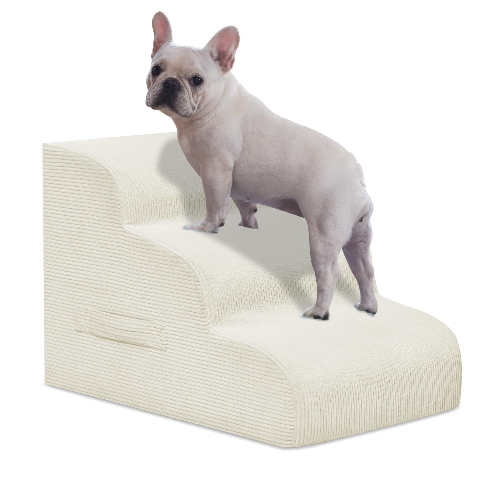 Dog Steps for Small Dogs, 3-Step Pet Ramp Stairs for High Beds and Sofa, Non-Slip Pet Stairs for Small Dogs and Cats, Removable and Easy to Clean Cover, Beige