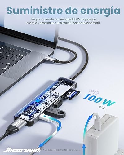 Miniatura 3 de Hiearcool - Adaptador HUB con USB C y 7 puertos en 1 de USB C a HDMI compatible para Macbook Pro y computadores portátiles con USB C; adaptador