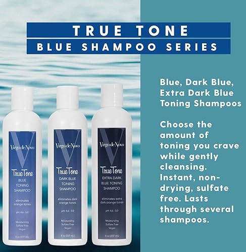 Miniatura 7 de Virgo de Novo - Champú tonificante azul oscuro, 8 onzas, neutraliza los tonos naranja y cobrizo en cabello castaño aclarado, marrón y balayage, no
