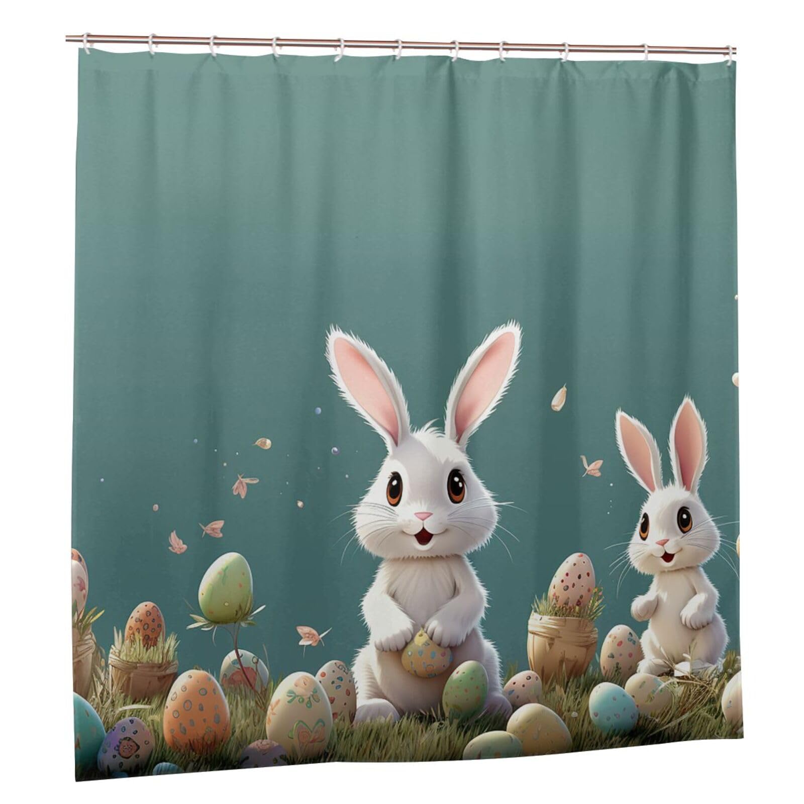 Tenda da doccia con coniglietti floreali colorati, decorazione per il bagno primaverile e pasquale, design divertente e luminoso, in tessuto impermeabile, con ganci, 183 x 198 cm