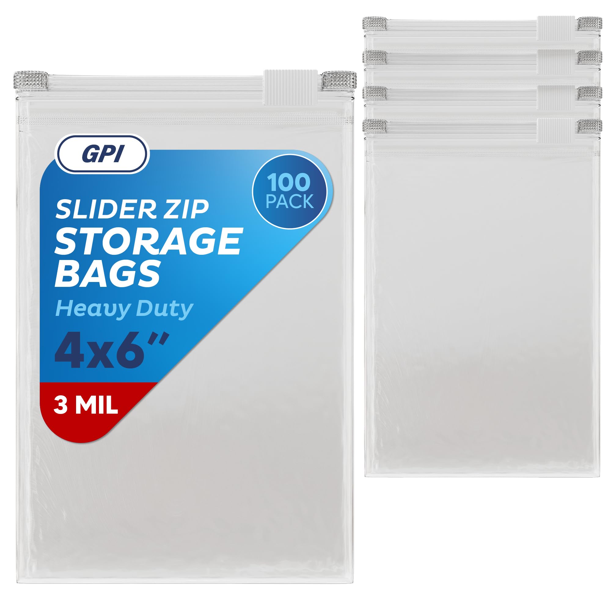 Photo 1 of 100 Count - Slider Zip Food Storage Snack Bags, 4" x 6" (8 Ounces) 3 Mil Heavy Duty, Strong & Durable For Freezer Storage, For Nuts, Candy, Snacks, Seeds, Jewelry & More. GPI