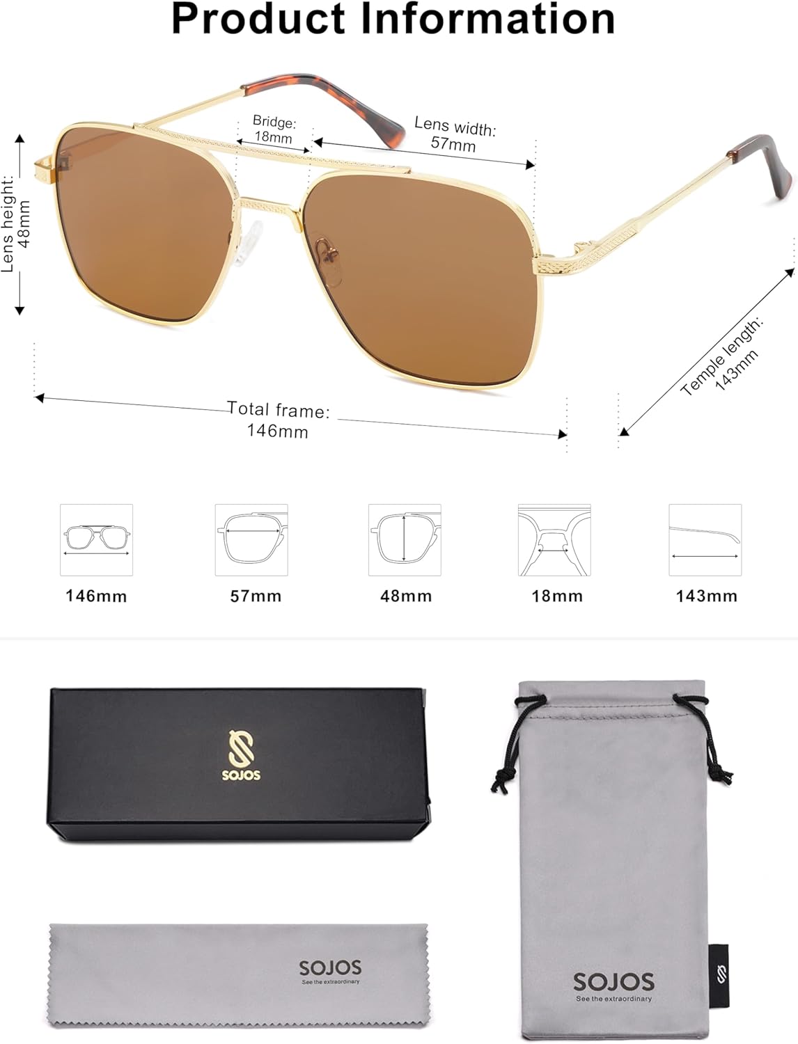 SOJOS Aviator Sunglasses for Men WomensTrendy Designer Shades SJ1232 - Image 6