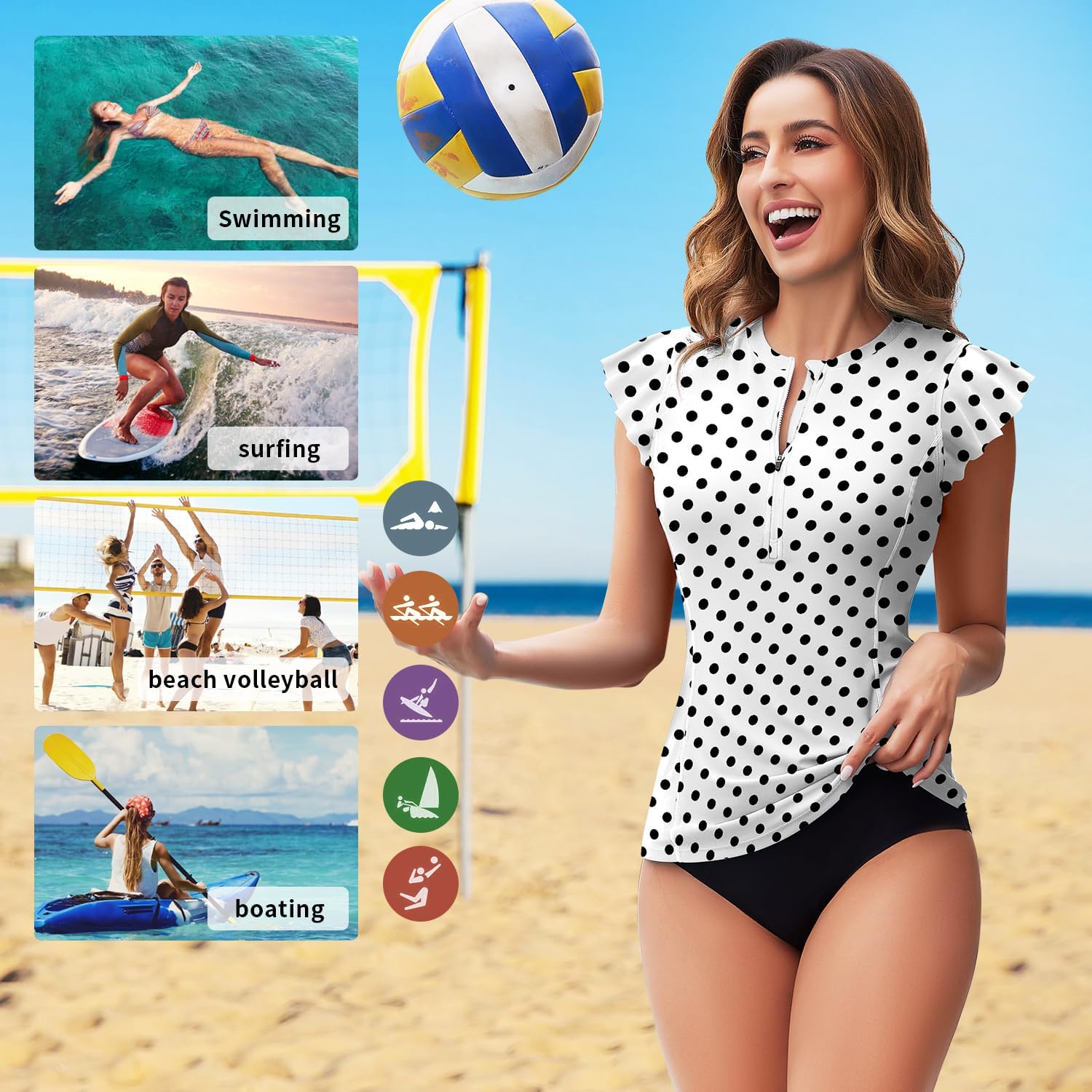 WOWENY Womens Padded Rash Guard Short Sleeve Swim Shirts 1/4 Zip UPF 50 Sun Protection Swimsuit Tankini Bathing Suit Top - Image 5