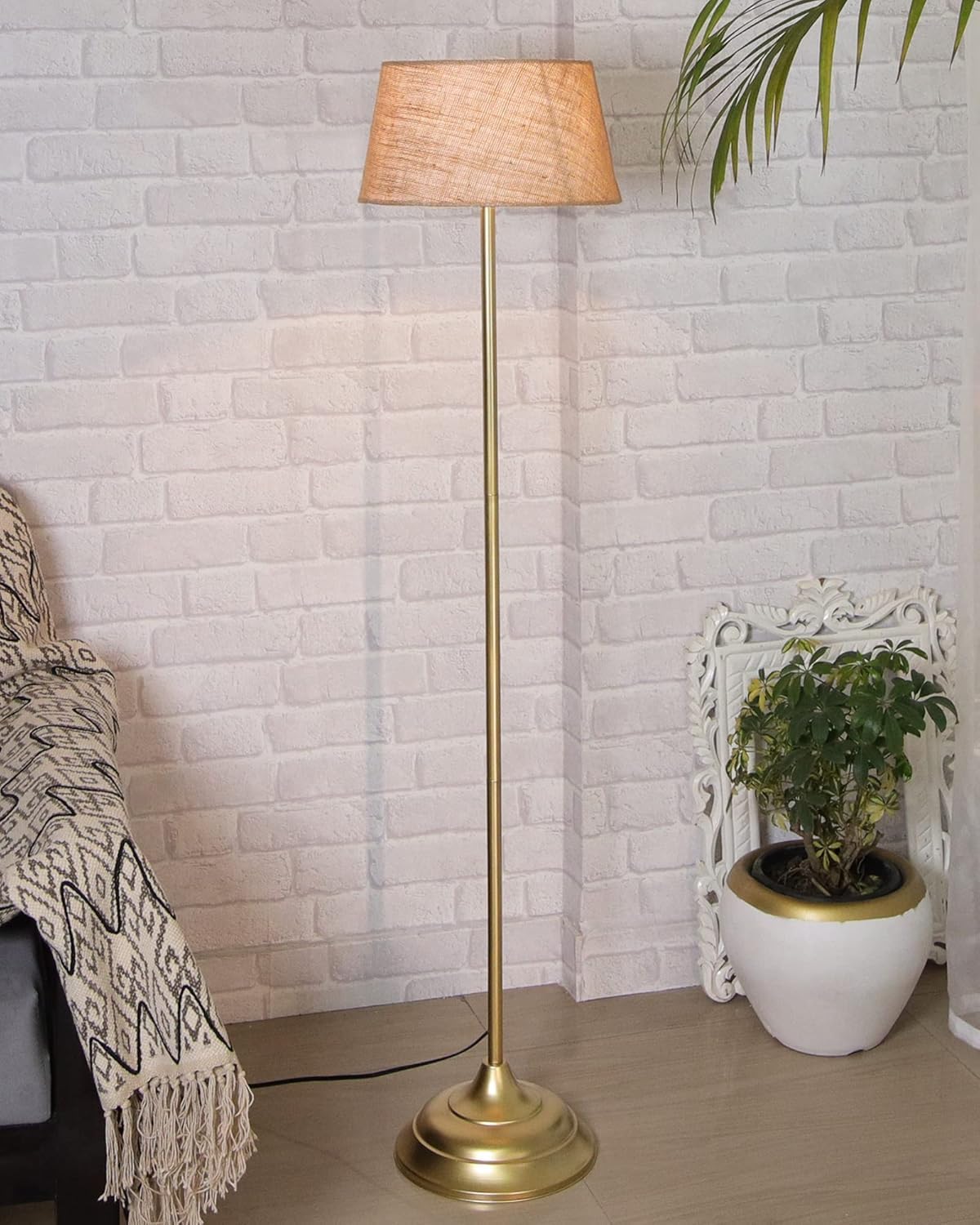 AM Export Metal Floor Lamp, Standing Floor Light with Iron Legs, E27 Lamp Base, Modern Design Standing Light for Living Room,Bedroom,Antique Gold (Straight, Jute)-image-44
