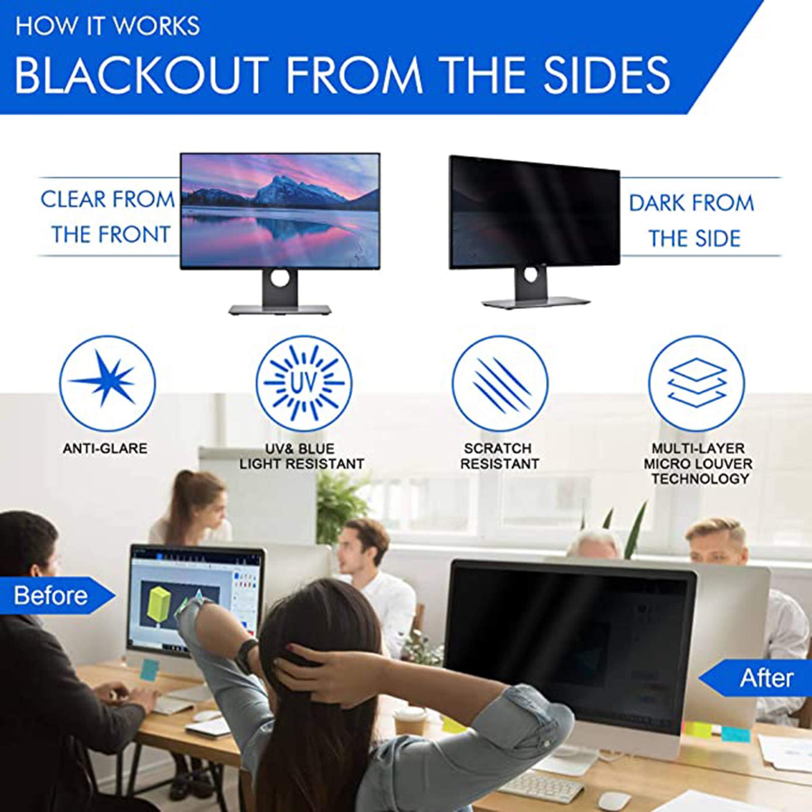 Filtro De Privacidad Y Antideslumbrante De Luz Azul Protector De Pantalla para Monitores De Computadora (Relación De Aspecto 16: 9),19.5"[16:9] (43.2 * 24.1cm)