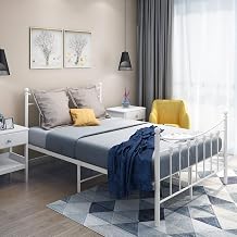 4FT Small Double Metal Bed Frame with Headboard and Footboard Kids Children Beds Bedroom White