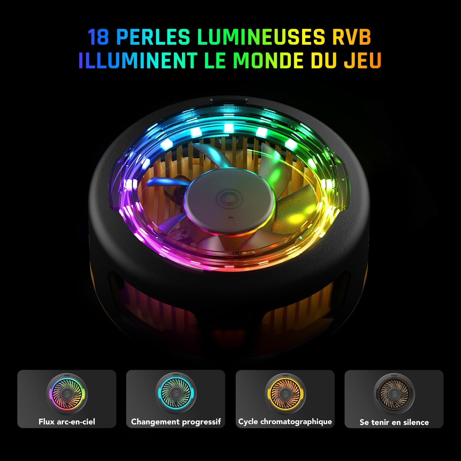 Black Shark FunCooler 5 Refroidisseur Telephone Magnétique, ventilateur telephone portable avec éclairage RGB, Phone Cooler compatible avec la série magnétique iPhone/Android/tablette/iPad (Noir)