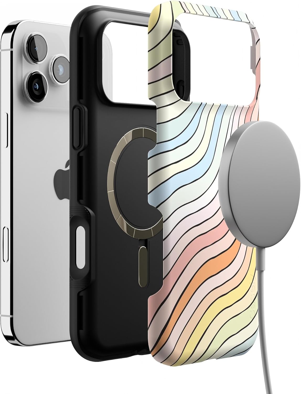 Casely iPhone 17 Pro Max Case | Ride The Wave | Pastel Rainbow Lined | Bold Protective Design | Compatible with MagSafe