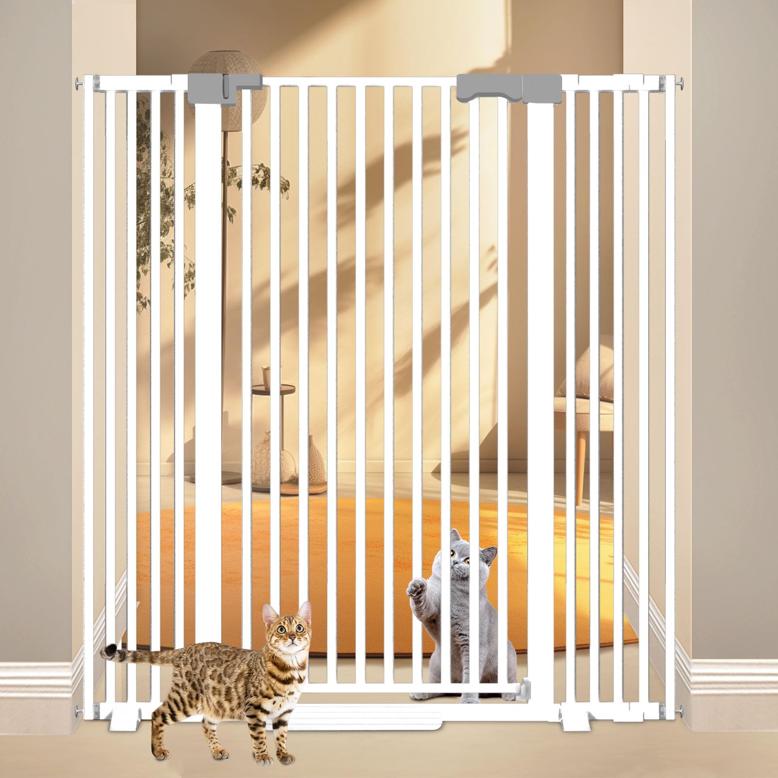 Amibud 51'' Extra Tall Cat Gate for Doorways 30-49.2'' Wide, Climb Proof Pet Dog Gates for Kitten Dogs, Pressure Mounted No Drilling Cats Fence