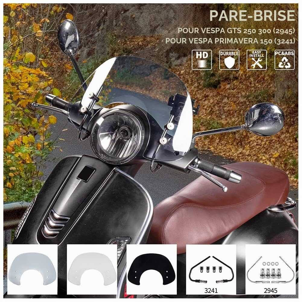 Scooter Pare-Brise Pare-Brise Flyscreen Déflecteurs Visière pour Vespa Primvera 50 125 150 Primavera50 Primavera125 2017 2018 2019 2020 2021 2022 Sport Vélos Pare-Vent (Écran légèrement fumé-court)