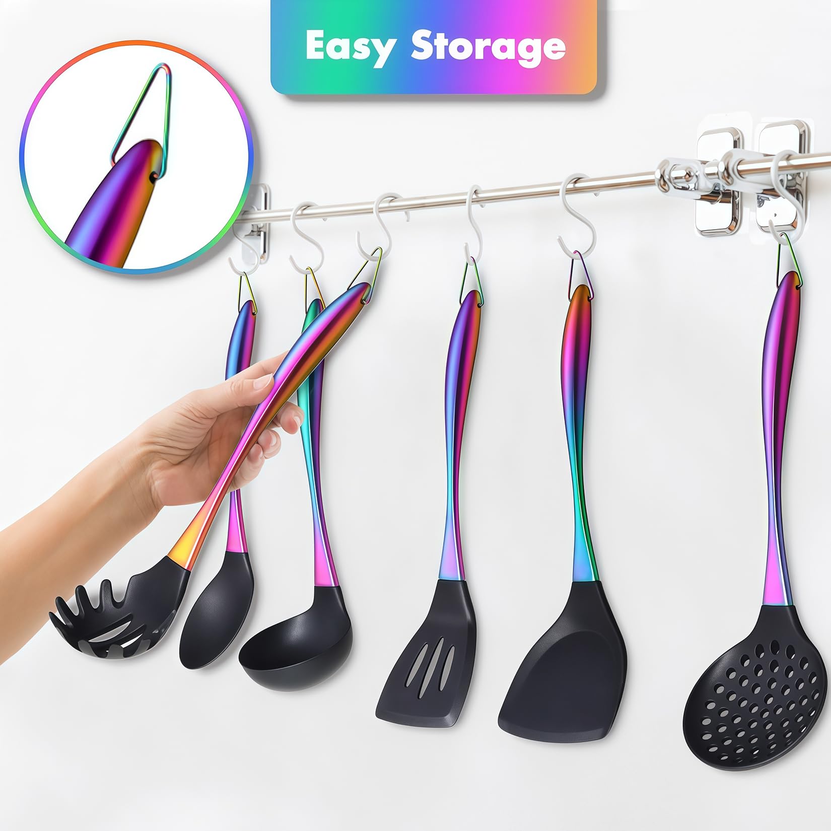 Set di utensili da cucina in silicone, 17 pezzi, con supporto girevole, utensili in silicone resistente al calore, set di spatole antiaderenti con manici in acciaio inox, spatola, mestolo
