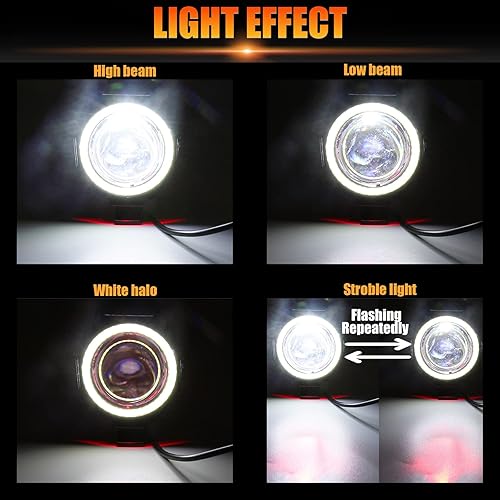 Miniatura 3 de DREAMIZER 2 proyectores LED U7 para motocicleta, luz antiniebla delantera con halo de ojo de ángel blanco, se adapta a motocicleta, automóvil,