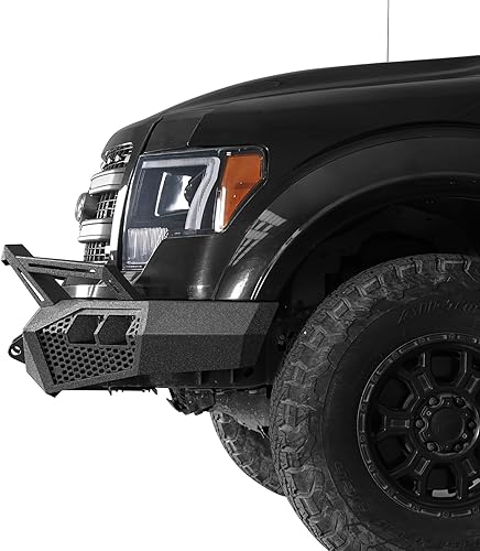 Miniatura 5 de Hooke Road Parachoques delantero 09-14 F150 con barra de toro y placa de cabrestante para Ford F-150 2009 2010 2011 2012 2013 2014 (excluye Raptor),