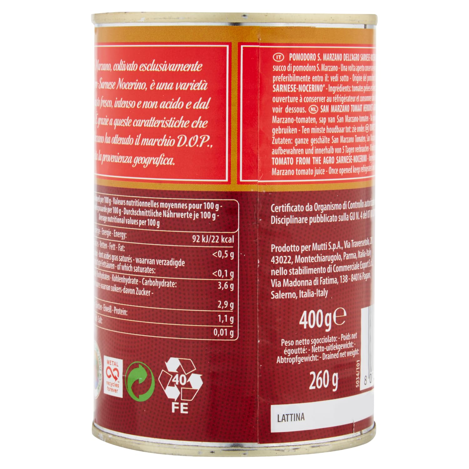 Italian Gourmet Pelati San Marzano DOP geschälte Tomaten in Dose 12 x 400g | Pomodori interi aus Italien, fruchtig und aromatisch für Sauce, Pizza, Gesamtnettogewicht 4,8 kg + Kostenlos Polpa 400g