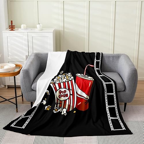 Manta de franela de forro polar con temática de cine vintage, manta de felpa con entradas de cine, decoración del hogar para todas las estaciones,