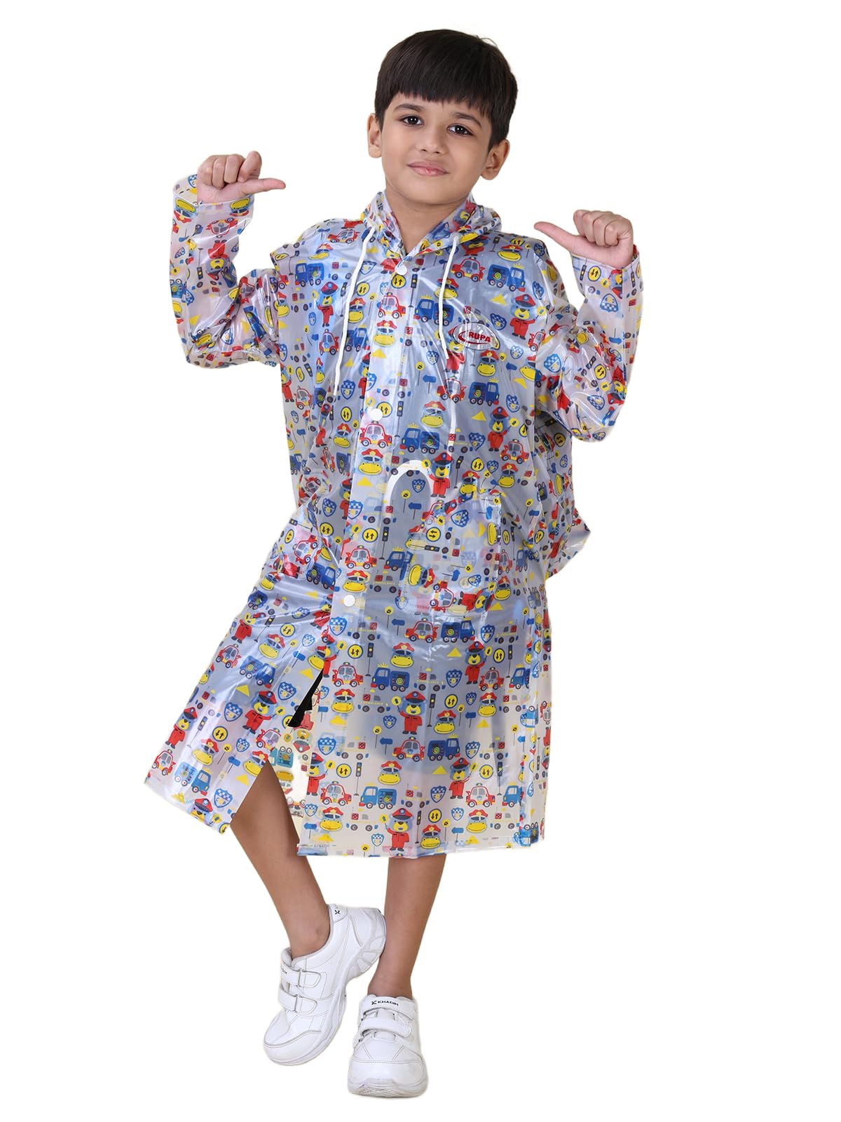 RupaUnisex Pvc Kid Rainwear For Kids, Waterproof Pvc Rain Standard Length Jacket With Carry Bag, Teddy Printed Design, Pack Of 1