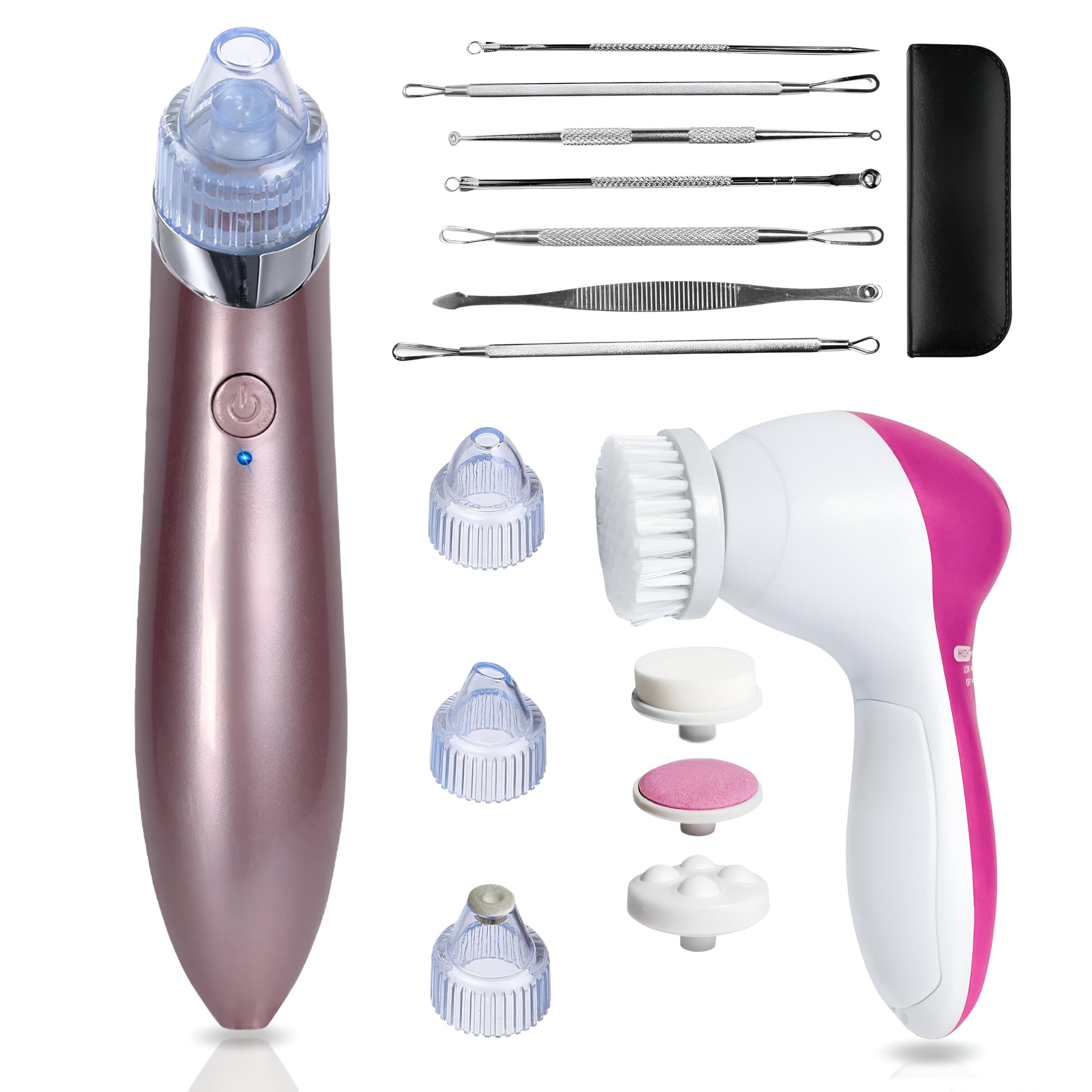 Kit di pulizia facciale 3 in 1, aspiratore per punti neri con 4 testine, spazzola elettrica per la pulizia dei pori con 4 spazzole, strumenti per rimuovere brufoli e acne