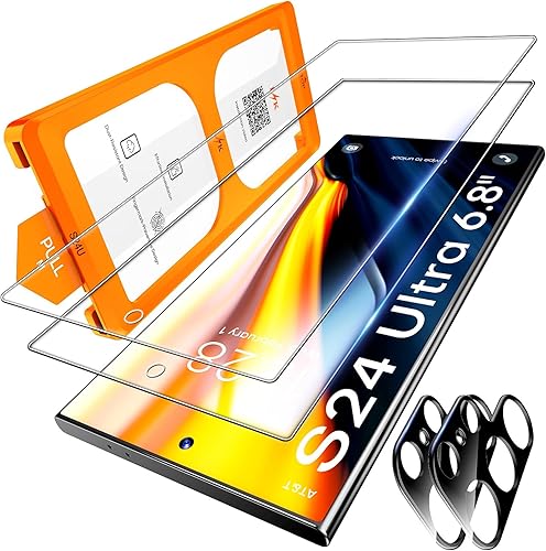 Protector de pantalla de vidrio templado para Samsung Galaxy S24 Ultra, protector de lente de cámara grado mil, inastillable, marco de instalación