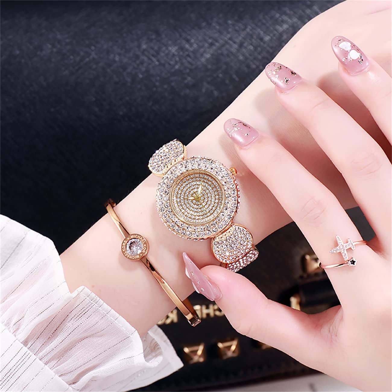 Relojes de lujo de moda para mujer, reloj de cuarzo con banda de acero, elegante reloj de pulsera femenino, regalo de 3 unidades, Reloj de cuarzo 5