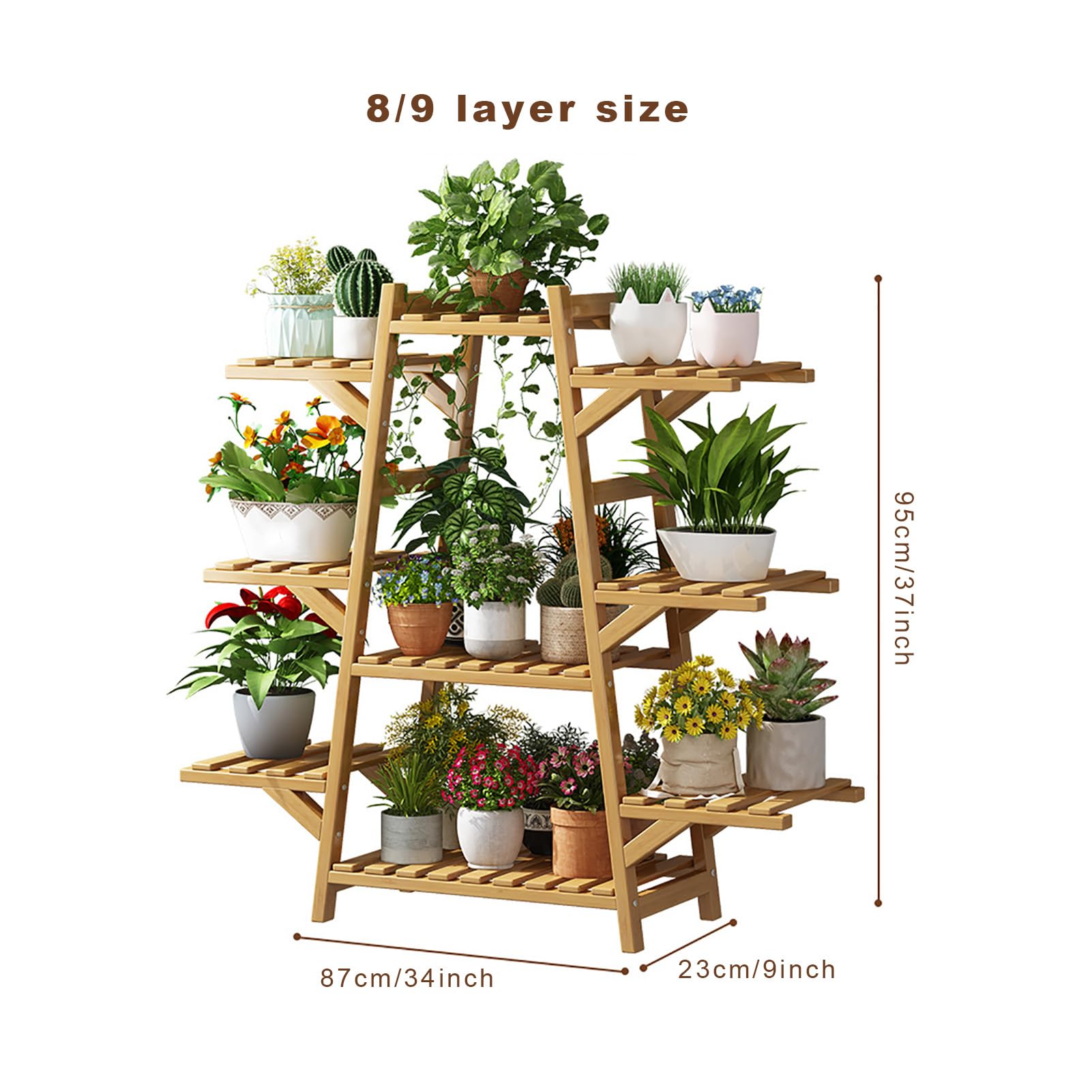 Générique Étagère à Plantes en Bambou à Plusieurs Niveaux - Étagère échelle d'intérieur/extérieur pour 8 Plantes, présentoir en Bois Naturel pour Salon, Balcon et Jardin