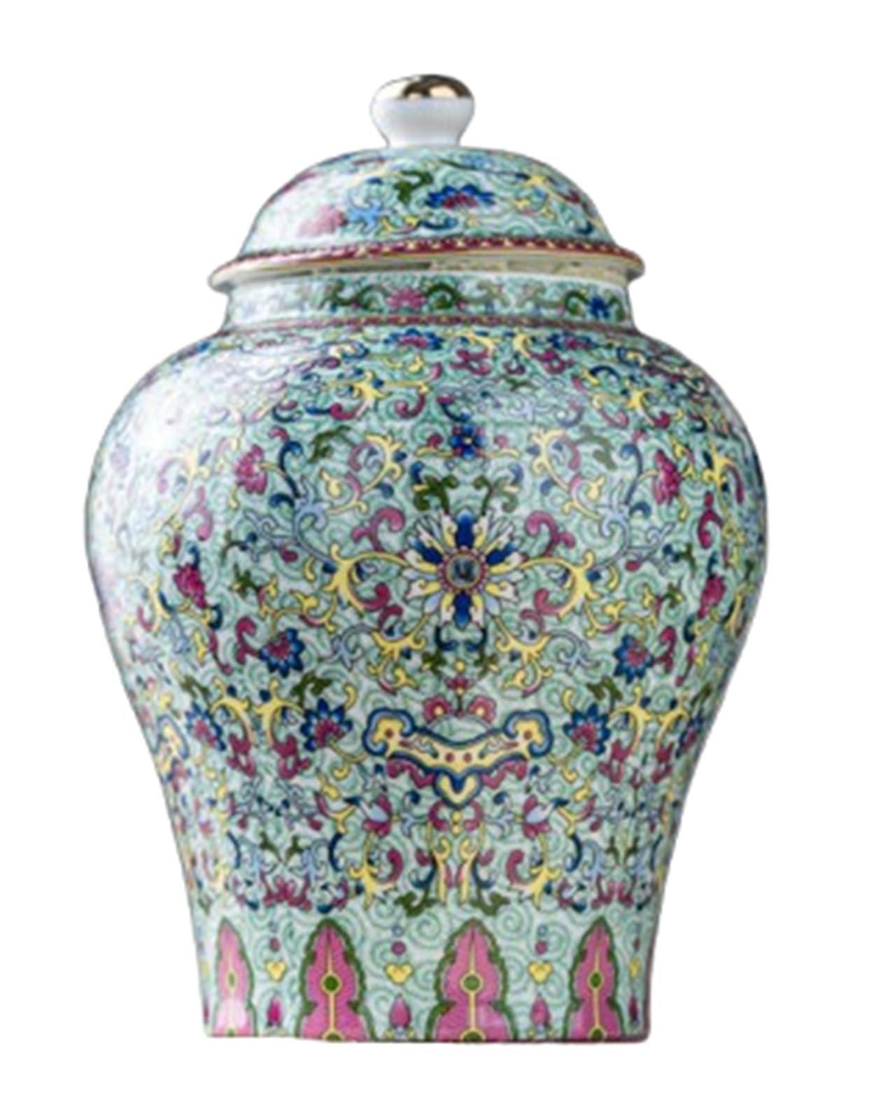 NHDVDVAV Small Porcelain Ginger Jar for Loose Tea Coffee Bean,Handcrafted Enamel Enamel Vase Chinoiserie Decor for Bedroom Table Accent Shelf Tabletop,C