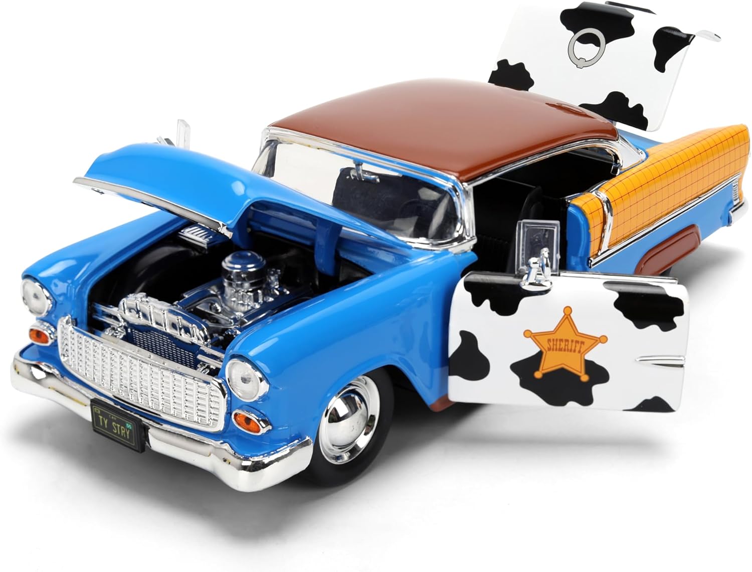 Jada Toy Story Woody 1955 Chevrolet Bel Air Die-Cast Car with Figure 1:24 Scale – Hollywood Rides Collectible Toys