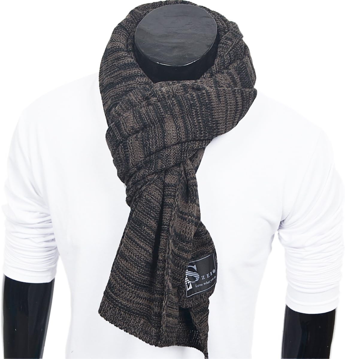 Mens Thick Knitted Plaid Long Winter Scarf Shawl E5031 (E5001-Brown)