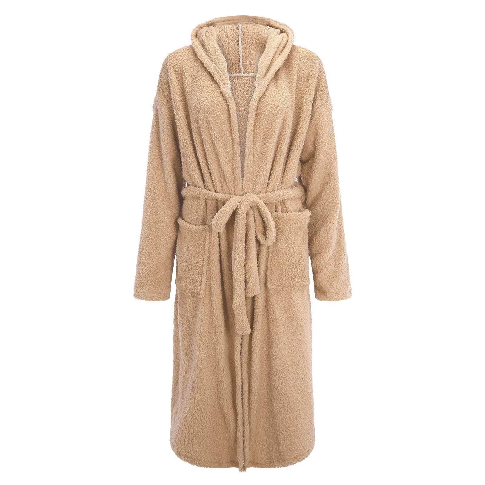 Generisch Femme Double Poche 3D Oreilles Peignoir Flanelle Doux et Chaud Double Face Velours Peignoir Pyjama et Vêtements de Maison Robe de Luxe