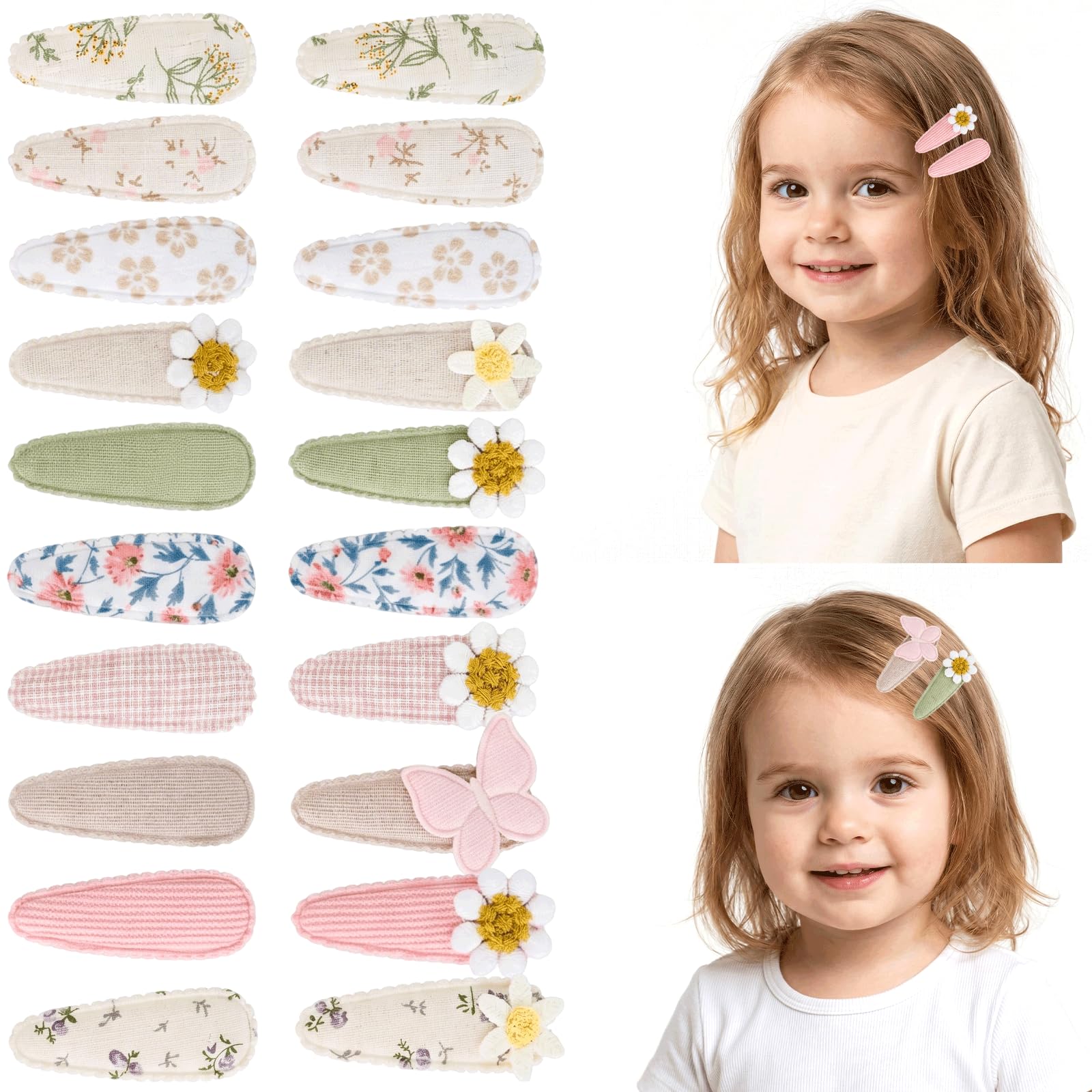 DRERIO 20 Pack Baby Hair Clips for Girls Neutral Fabric Snap Clips Pins, Handmade Cute Hair Accessories Barrettes, small 5.34 cm Hair Clips, Suitable for school-aged children (Style A)