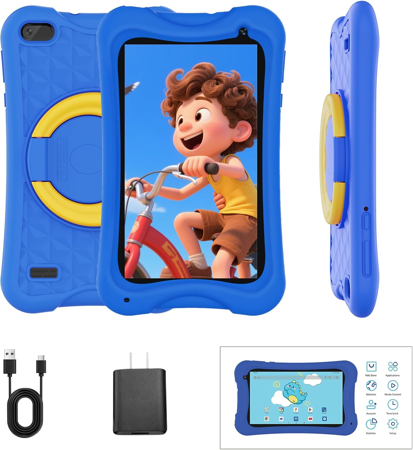 DigiLand 7 Inch Kids Tablet Ages 3-8, Android 13 Tablet for Kids,4G+32GB up to 128GB,Toddler Tablets with Dual Cameras,Best Electronics Tablets Gift for Kids,Shockproof Protective Case (Blue)