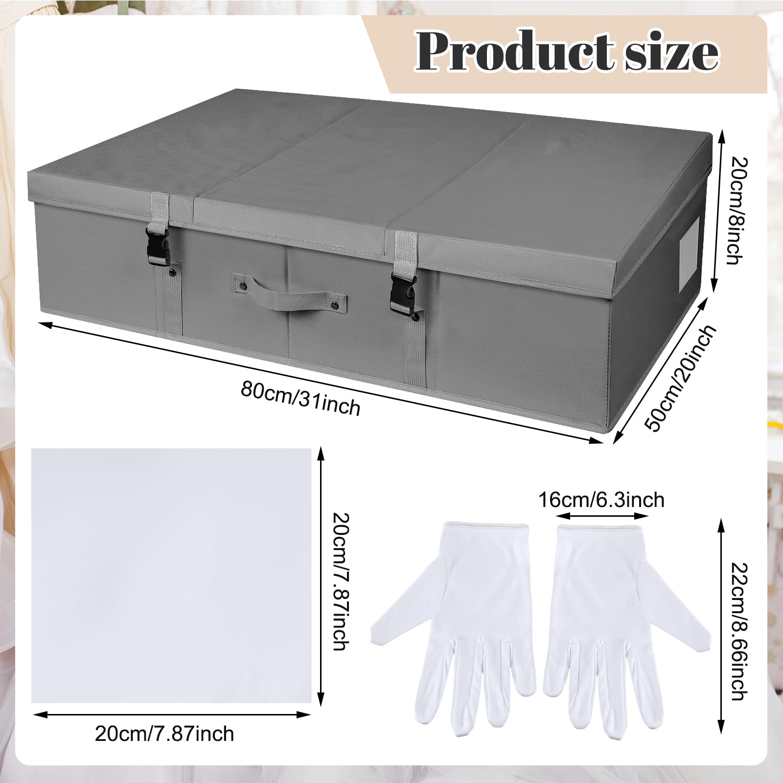 Berlune Aufbewahrungsbox für Hochzeitskleider, Aufbewahrungsbox, mit 100 Blatt säurefreiem Seidenpapier und 1 Paar Mikrofaser-Handschuhen zur Aufbewahrung von Hochzeitskleidern, 78,9 x 50,8 x 20,3 cm